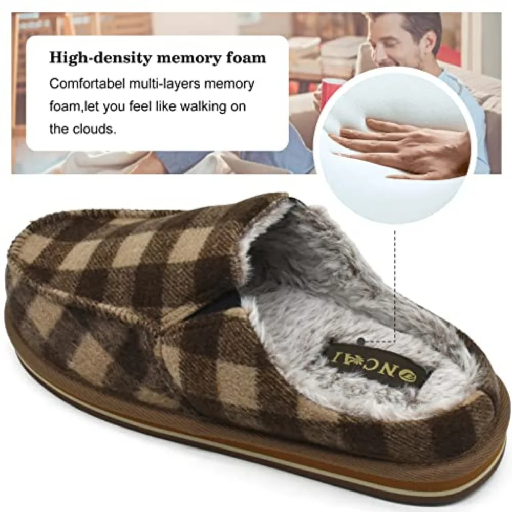 Men’s Anti Slip Cozy Fleece Memory Foam House Slippers - Plaid
